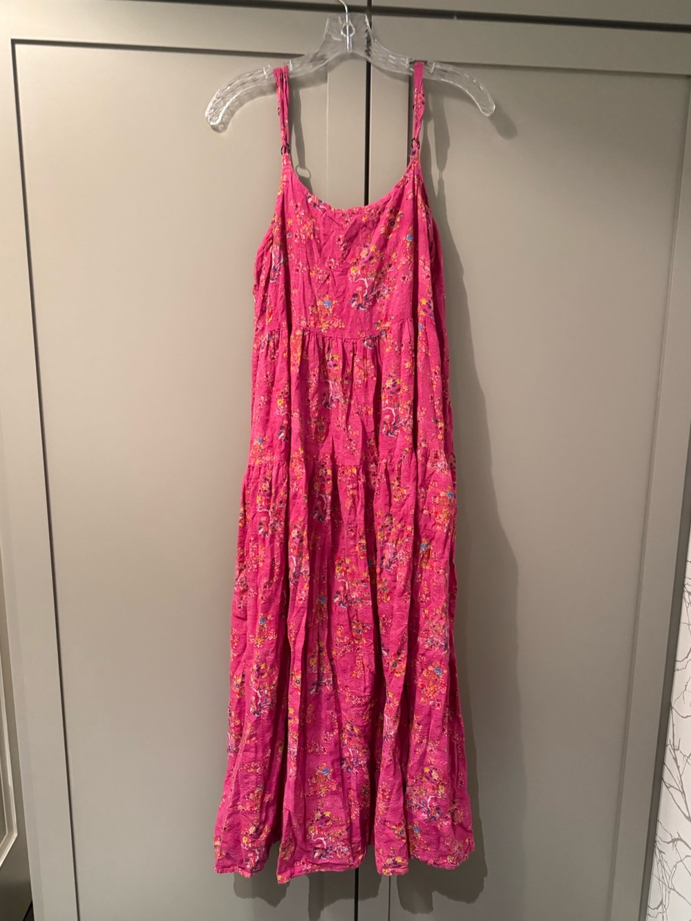 YESNO Bohemian Pink Floral Maxi Dress, 100% Cotton - Size Large